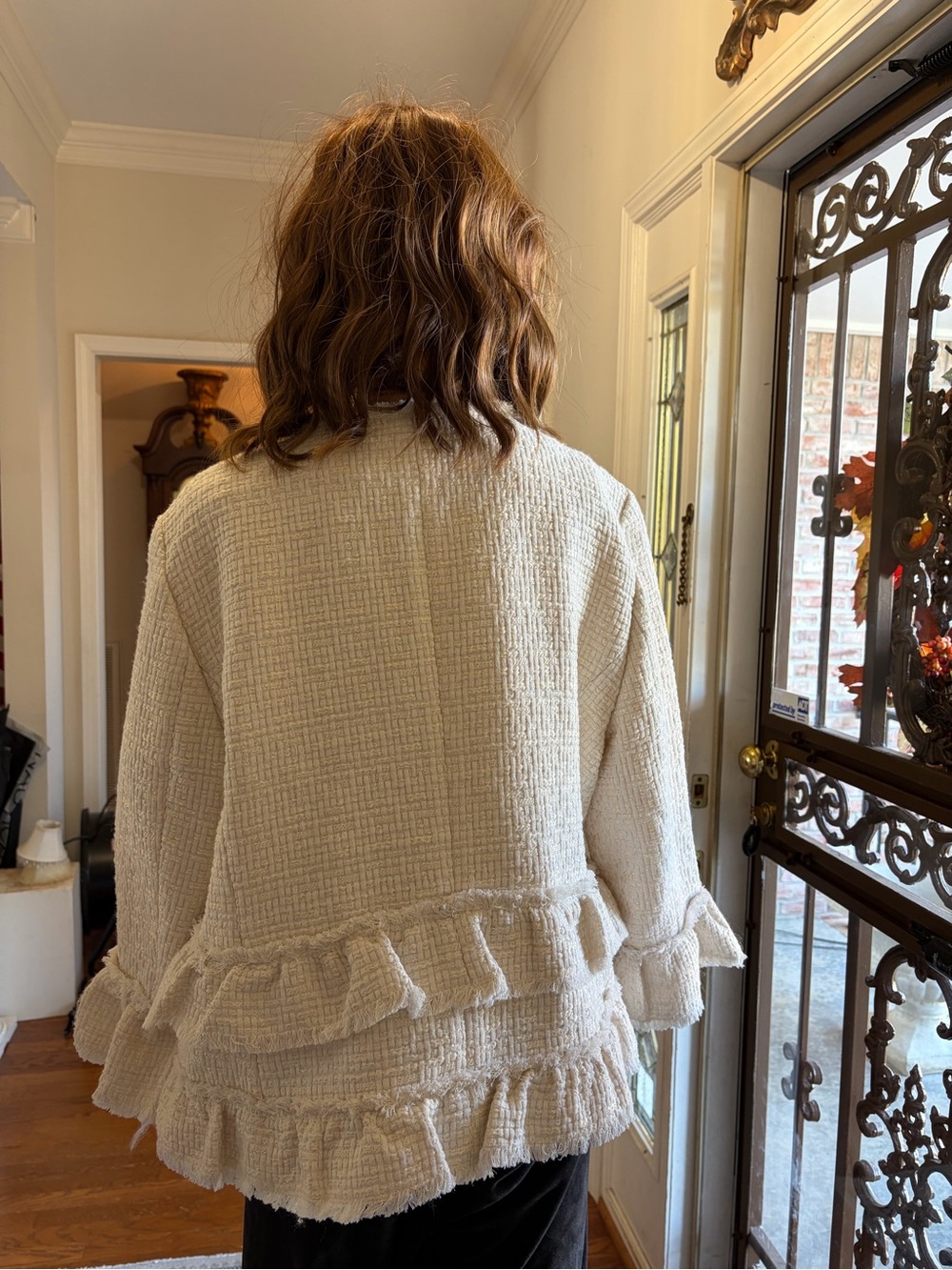 Ann Taylor Cream Textured Ruffle Jacket - Picture 3 of 5